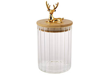 Банка для зберігання із золотим Оленем на бамбуковій кришці, 650мл