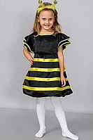 Карнавальний костюм бджілка дитячий для дівчинки з атласу з обручем р. 30-32