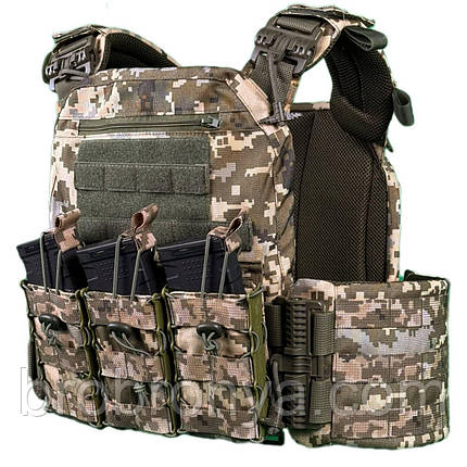 Плитоноска BROARMOR з трьома підсумками під магазини. Піксель, фото 1