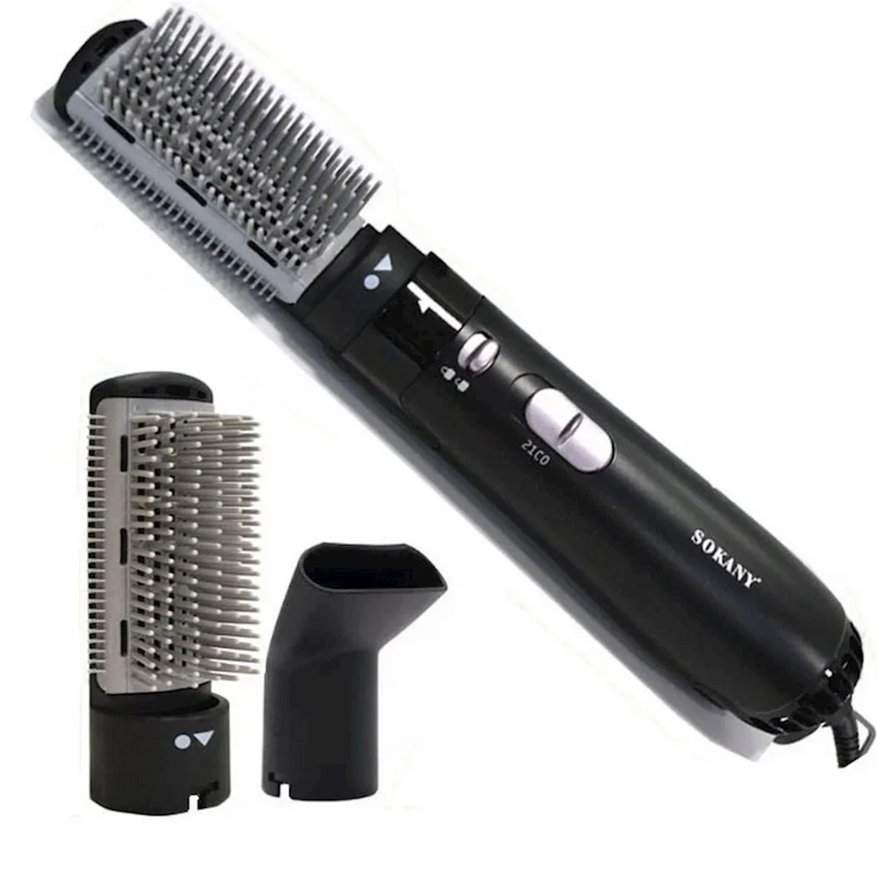 Фен — щітка для волосся Sokany HB-826-2 1000 Вт Чорна, 3 режими швидкості, 2 насадки
