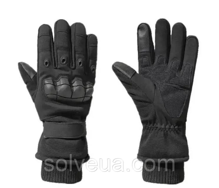 Зимові рукавиці повнопалі на флісі чорні Solve 30102 універсальний розмір з кісточками solve, фото 1