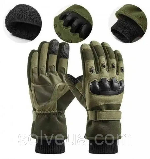 Зимові рукавиці повнопалі на флісі Олива Solve 30100 універсальний розмір з кісточками solve, фото 1