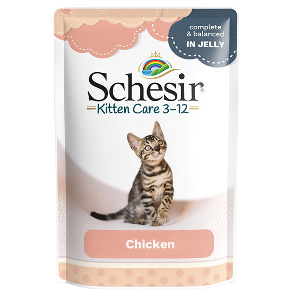 Schesir Kitten Шезір Кіттен Chicken консерви філе курки в желе для кошенят вологий корм пауч 85г (171047), фото 1