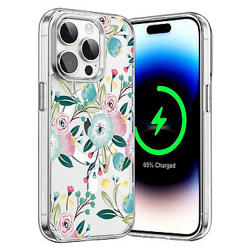 Чохол на iPhone 16 прозорий протиударний із малюнком та принтом UF TPU+PC SGP MagSafe N52 "Veraflore" 3
