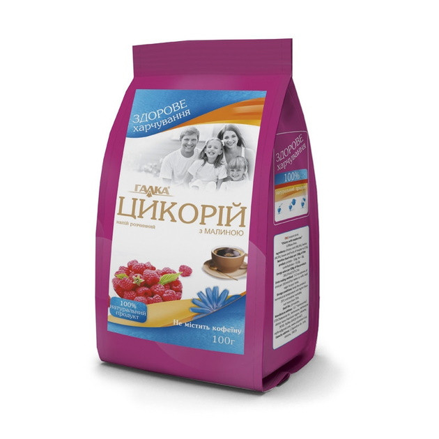 Розчинний напій Галка  "Цикорій з Малиною", 100 г (дой-пак)