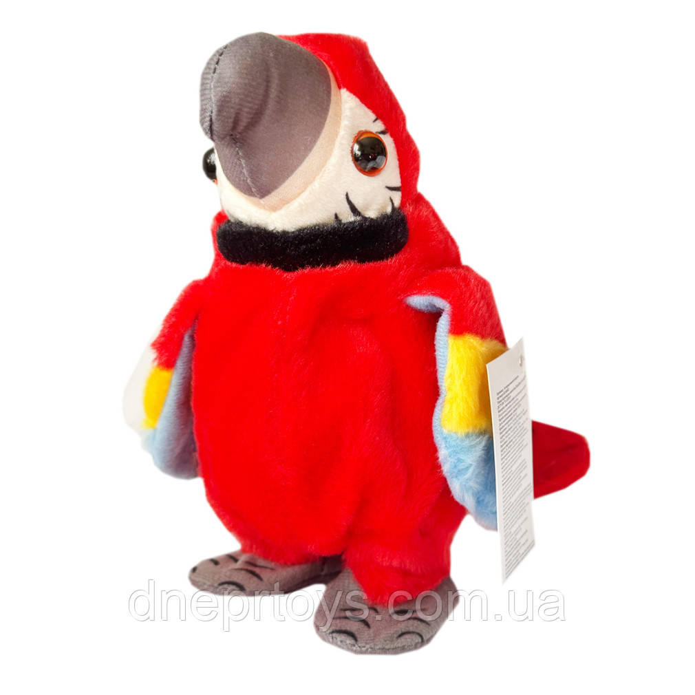 М'яка інтерактивна іграшка папуга червона повтор голосу ходить 18см (K14802), фото 1