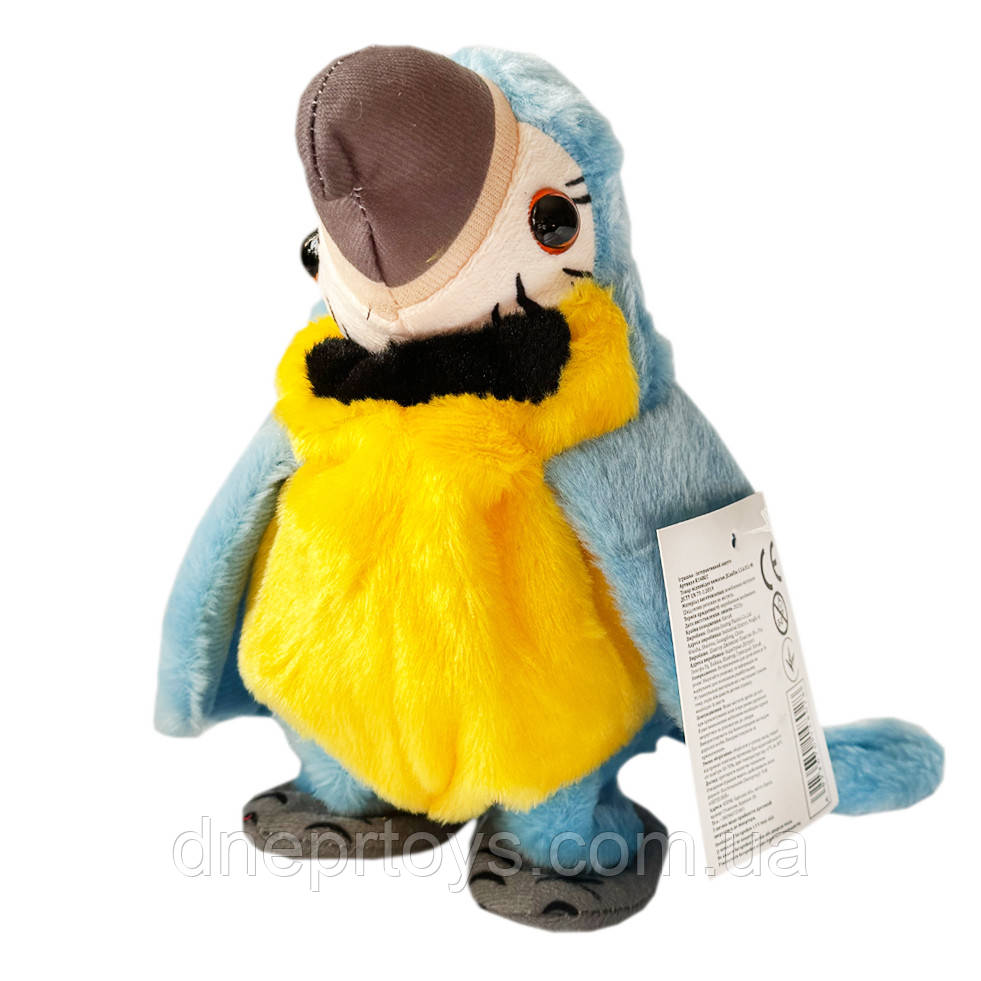 М'яка інтерактивна іграшка папуга синьо-жовтий повтор голосу ходить 18см (K14802), фото 1