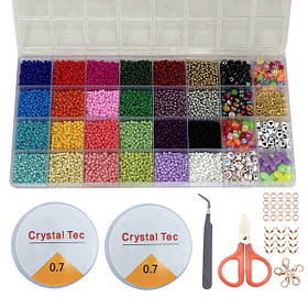 Набір бісеру і намистин для створення браслетів і прикрас в органайзері з фурнітурою і резинкою (60649)