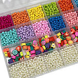 Набір бісеру і намистин для створення прикрас в органайзері з ножицями і резинкою Різнобарвний (60650), фото 3