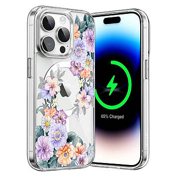 Чохол на iPhone 16 прозорий протиударний із малюнком та принтом UF TPU+PC SGP MagSafe N52 "Veraflore" 6