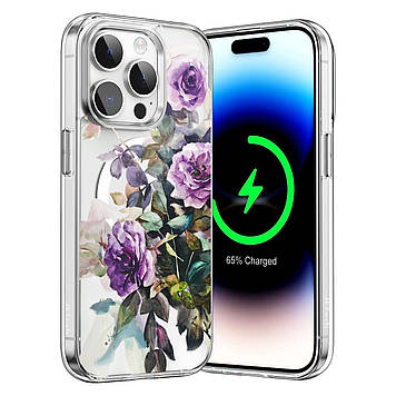 Чохол на iPhone 16 прозорий протиударний із малюнком та принтом UF TPU+PC SGP MagSafe N52 "Veraflore" 7