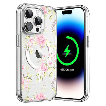 Чохол на iPhone 16 прозорий протиударний із малюнком та принтом UF TPU+PC SGP MagSafe N52 "Veraflore" 11