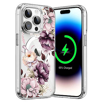 Чохол на iPhone 16 прозорий протиударний із малюнком та принтом UF TPU+PC SGP MagSafe N52 "Veraflore" 14
