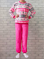 Пижама оптом теплая для подростка девочки и мальчика махровая вельсофт зимняя кофта и штаны на манжете р.42