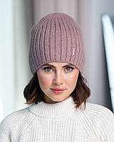 В'язана шапка з ангори "Таїсія" колір темна пудра