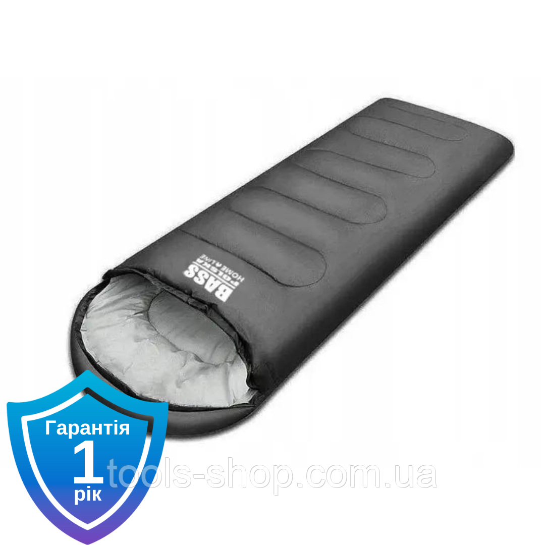 Спальний мішок із капюшоном і туристична ковдра 2 в 1 чорний Bass Polska BH 41999, фото 1