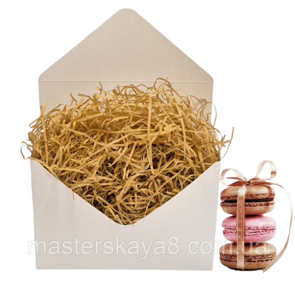 ПРЕМІУМ Пергамент стружка 25г (відео) для декору пакування продуктів харчування, колір коричневий, виробник