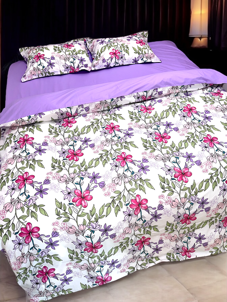 Постільна білизна Королева Ночі (Ранфорс Premium) | Полуторний комплект | 50х70 | Квіти на світлому та фіолетовому, фото 1