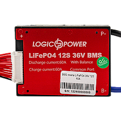 BMS плата LiFePO4 36V 12S Dis 60A Ch 30A smart