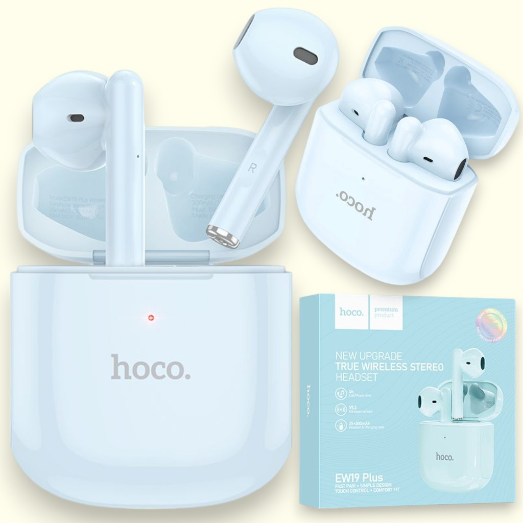 Бездротові Bluetooth навушники AirPods Hoco EW19 Plus блютуз навушники для айфона гарнітура, блакитні