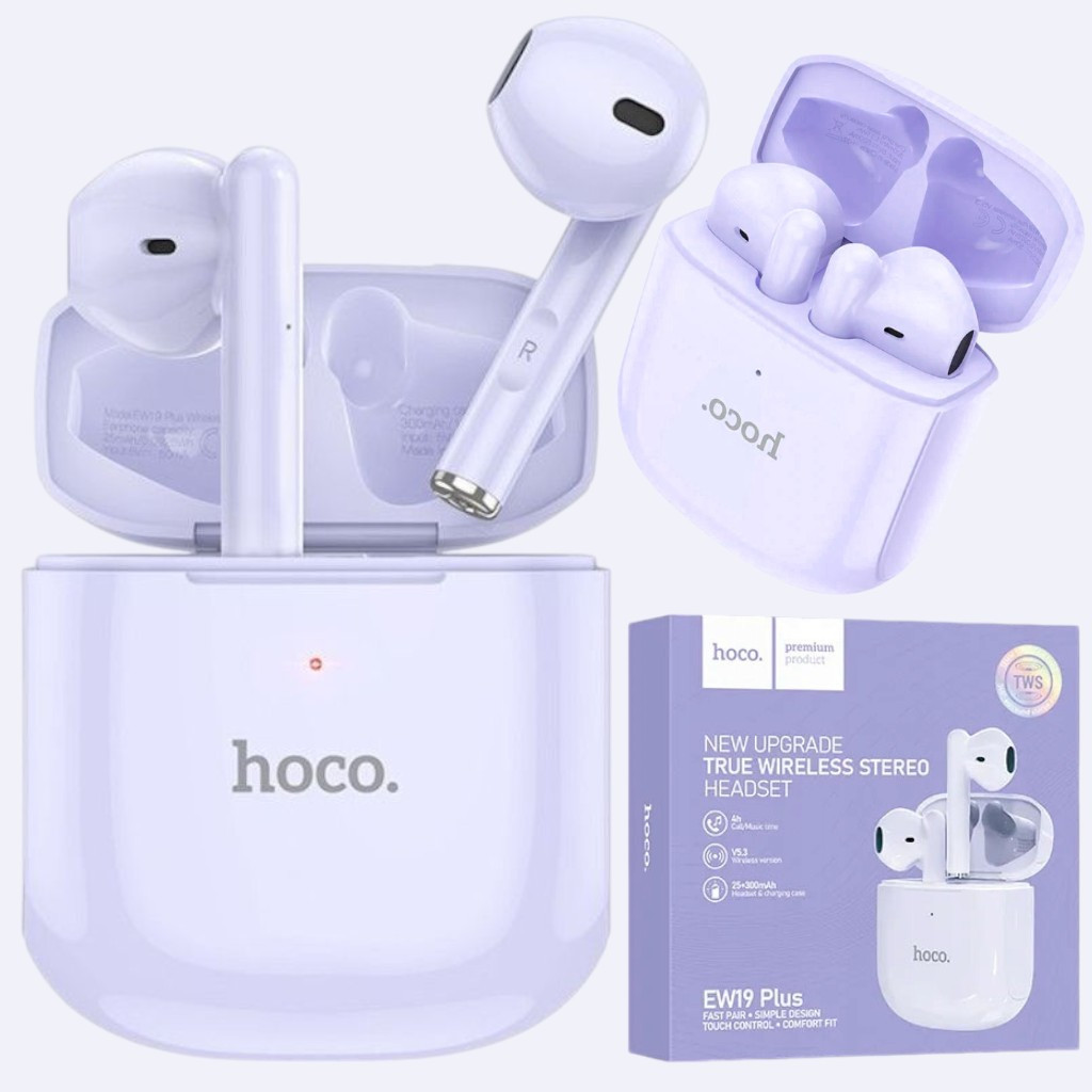 Бездротові Bluetooth навушники AirPods Hoco EW19 Plus блютуз навушники для айфона гарнітура, фіолетові