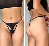 Жіночі сексуальні трусики, чорні мінімалістичні стрінги з цепочкою розмір S/M., фото 3