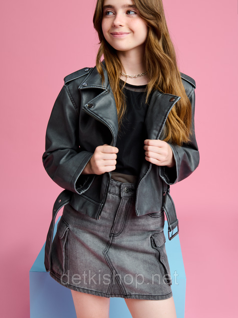 Джинсова сіра дитяча коротка спідниця карго для дівчинки