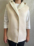 Жилетка з овечої вовни замшева з капюшоном S-4XL, жилет з вовни, безрукавка з овчини з капішоном, фото 2