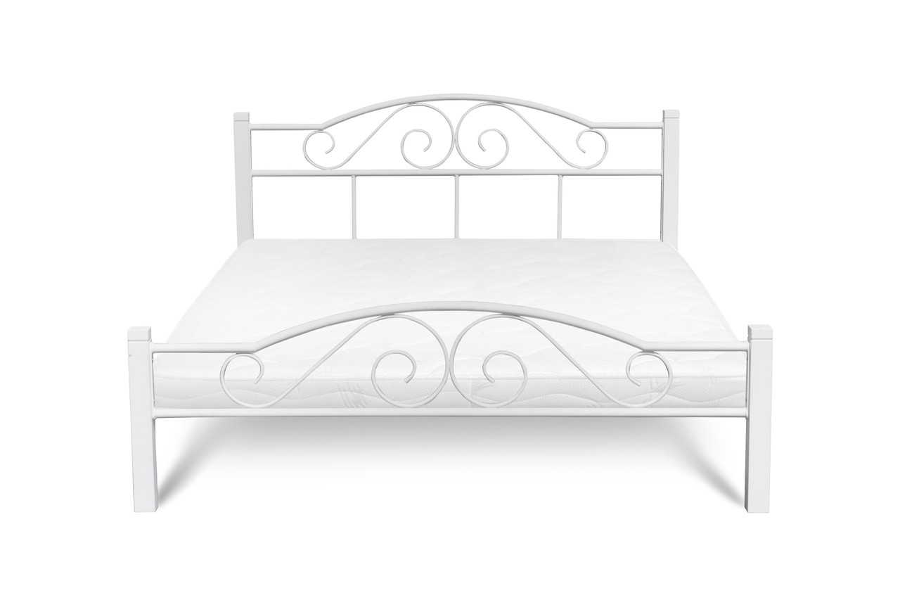Ліжко металеве двоспальне Регіна Вуд біле, Ліжко двоспальне на дерев'яних ніжках, фото 1