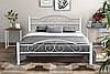 Ліжко металеве двоспальне Регіна Вуд біле, Ліжко двоспальне на дерев'яних ніжках, фото 2