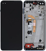 Дисплей модуль тачскрин Motorola XT2125 Moto G100 чорний оригінал з рамкою синього кольору Iridescent Ocean