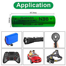 Акумулятор 18650 літій-іонний (Li-Ion) Vapcell INR18650 N36, 3650mAh, 8A, 4.2/3.6/2.5V, Green, фото 6