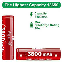 Акумулятор Vapcell F38, INR 18650, Li-Ion, 3800mAh, 10A, 4.2/3.6/2.5V, фото 2