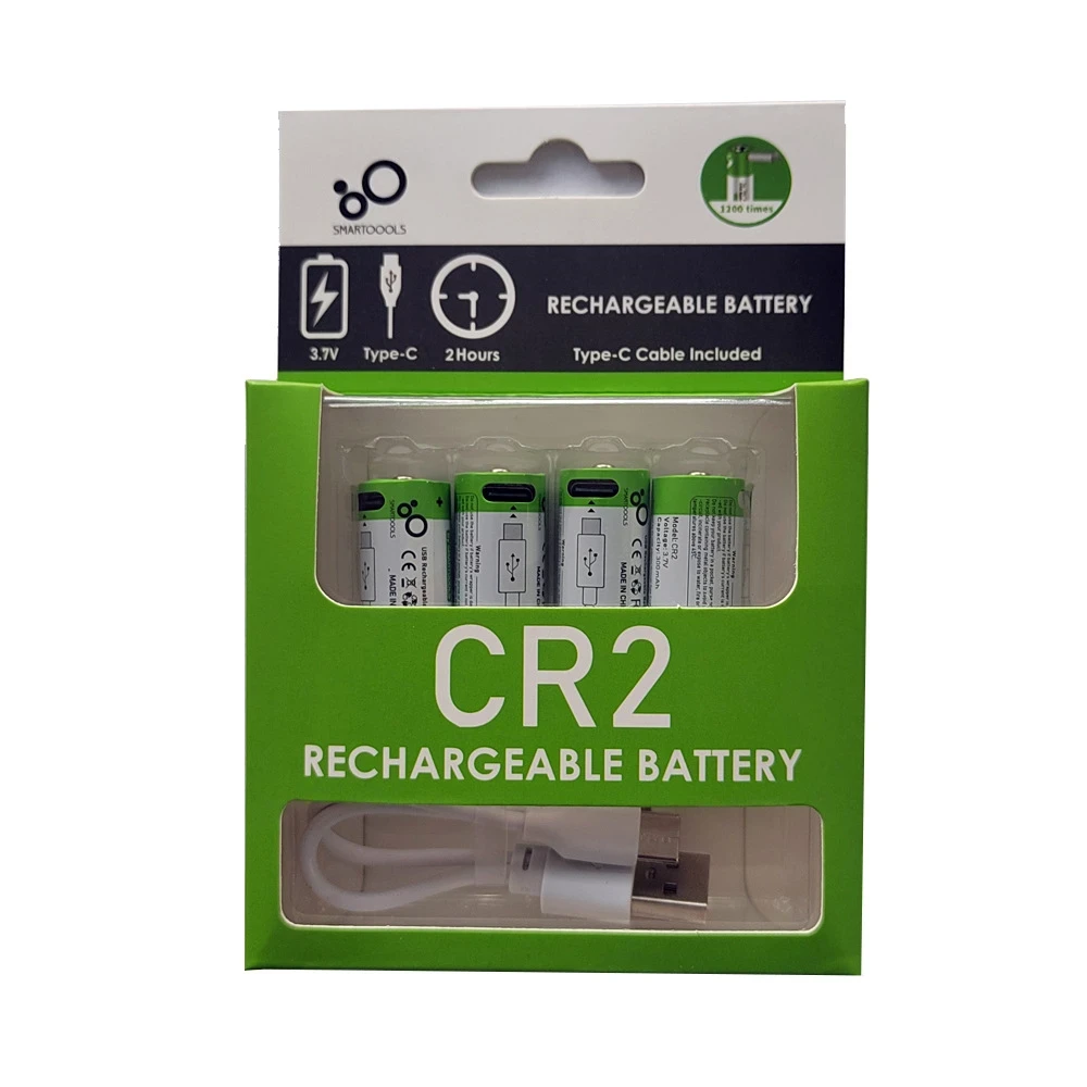 Батарейки CR2 акумуляторні з роз'ємом USB Type-C від Smartoools на 3.7V/300mAh — 4 ШТ.