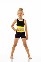 Спортивний топ і шорти для пол денс дитячі для дівчинки з чорного біфлексу з жовтим кантом Олівія р. 26-44