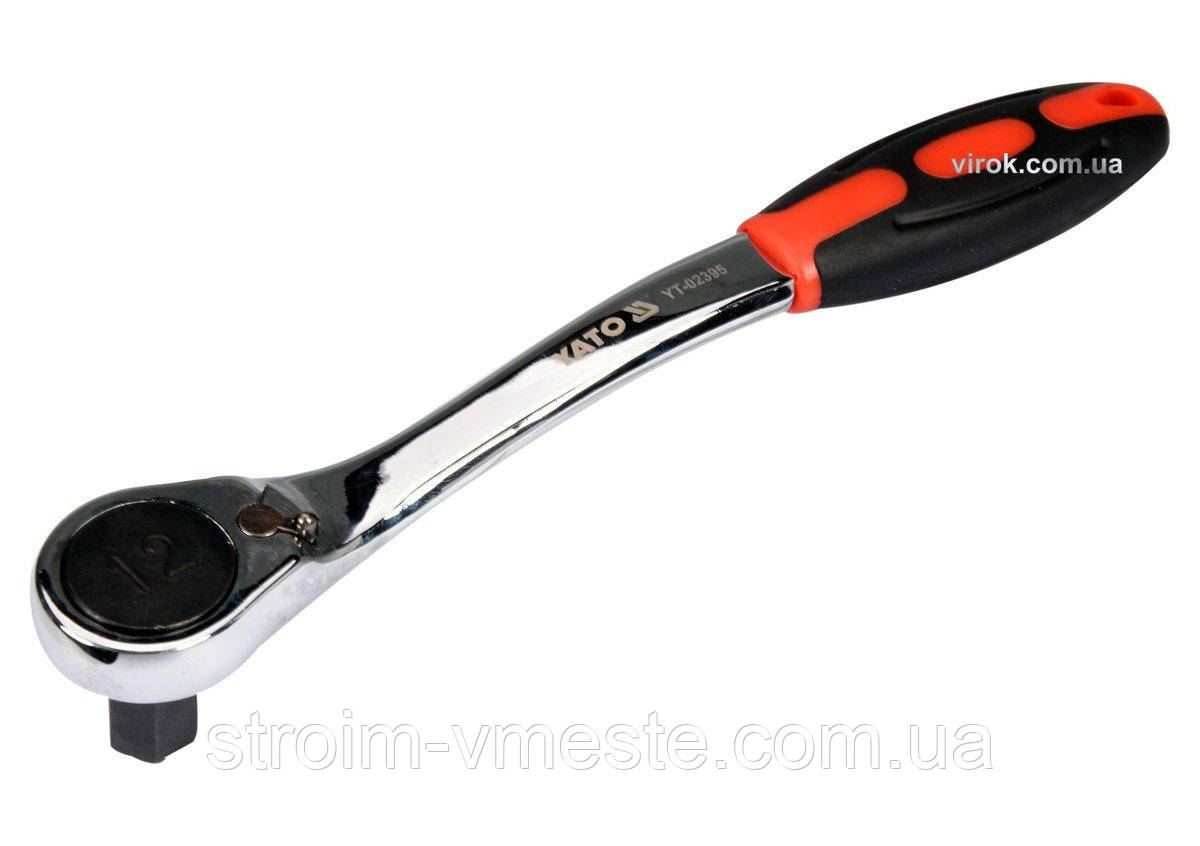 Тріщатка YATO HEX12 з прогумованою ручкою для механіків з шестигранником 72T HRC 42-48 Cr-V, фото 1