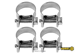 Хомут сталевий, з гвинтовим затискачем W1 VOREL : Ø= 16-18/ 9 мм, оцинкований, 4 шт. [100]