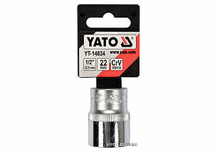 Головка торцева YATO : квадрат 1/2", SPLINE M22 мм, L= 38 мм. CrV [Блістер] [10/160]