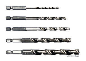 Набір свердл по металу STHOR : 6-гранний хвостовик HEX 1/4", HSS. Ø=4, 5, 6, 8, 10 мм, 5 Шт. [30/60]