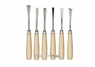 Стамески фігурні VOREL з дерев. ручкою, (набір) 6 шт. [15/60]