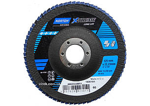 Круг пелюстковий шліфувальний NORTON VULCAN" X-TREME(метал+нерж.); Ø= 125/22 мм, Р 60