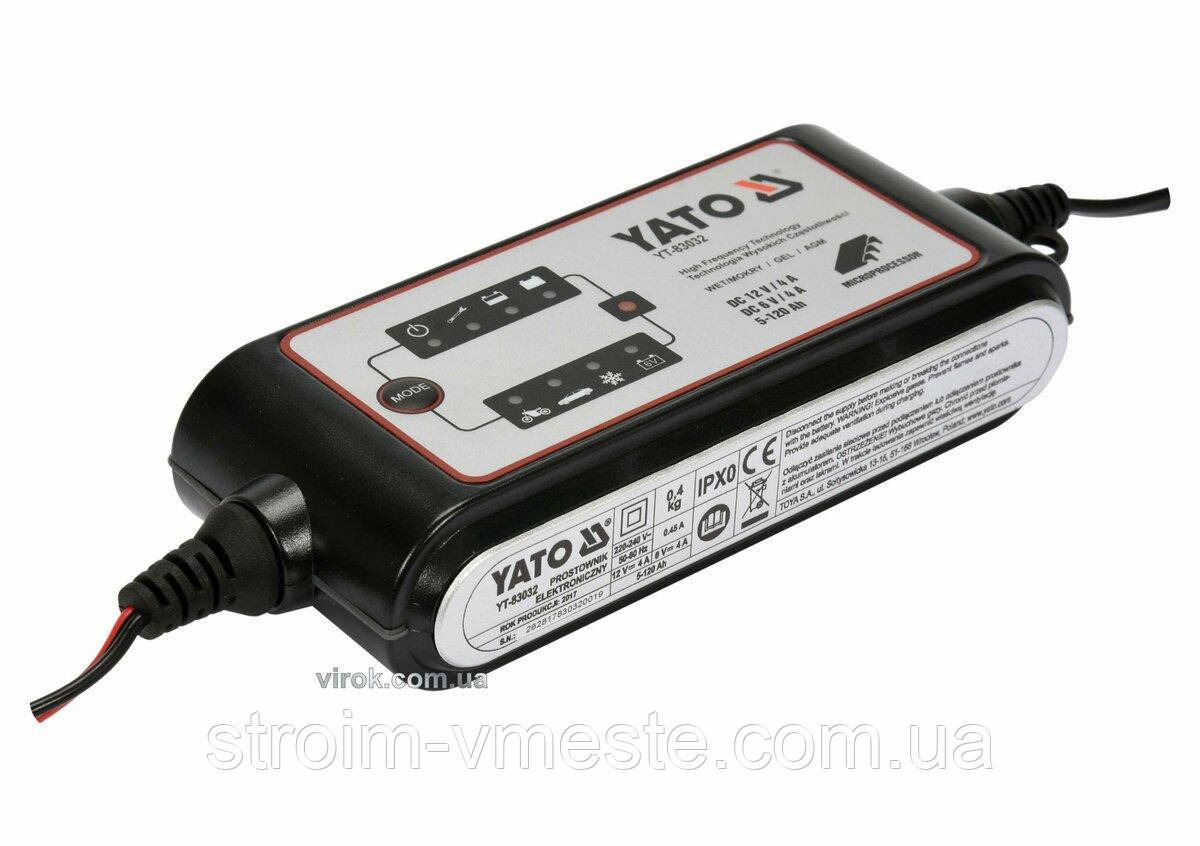 Перетворювач напруги YATO з мережі 230 В AC в 6-12В DC,для заряджання акумуляторів;4А,5-120 АГод(DW), фото 1