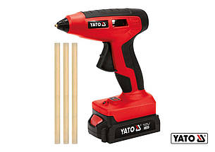 Пістолет клейовий акумуляторний YATO: Li-Ion 18В 2 Ач, для стержнів Ø11 мм, 25 г/хв + 3 стержня [10]