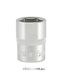 Головка торцева 6-гранна YATO : квадрат 3/8", М= 15 мм, L= 28 мм [12/240/480]