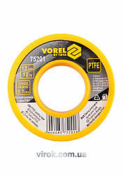 Фум - стрічка VOREL тефлонова ущільнююча, l= 12 м, b= 12 мм, h= 0,1мм [250/1000]