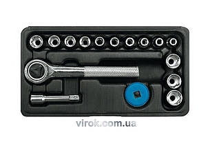 Набір головок торцевих VOREL : квадрат 1/4", М4-13 мм з тріщаткою [16 Од.] [20]