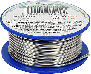 Припій для паяння міді CYNEL : Ø 1.5 мм, дротяний на котушці m= 100 г [60]