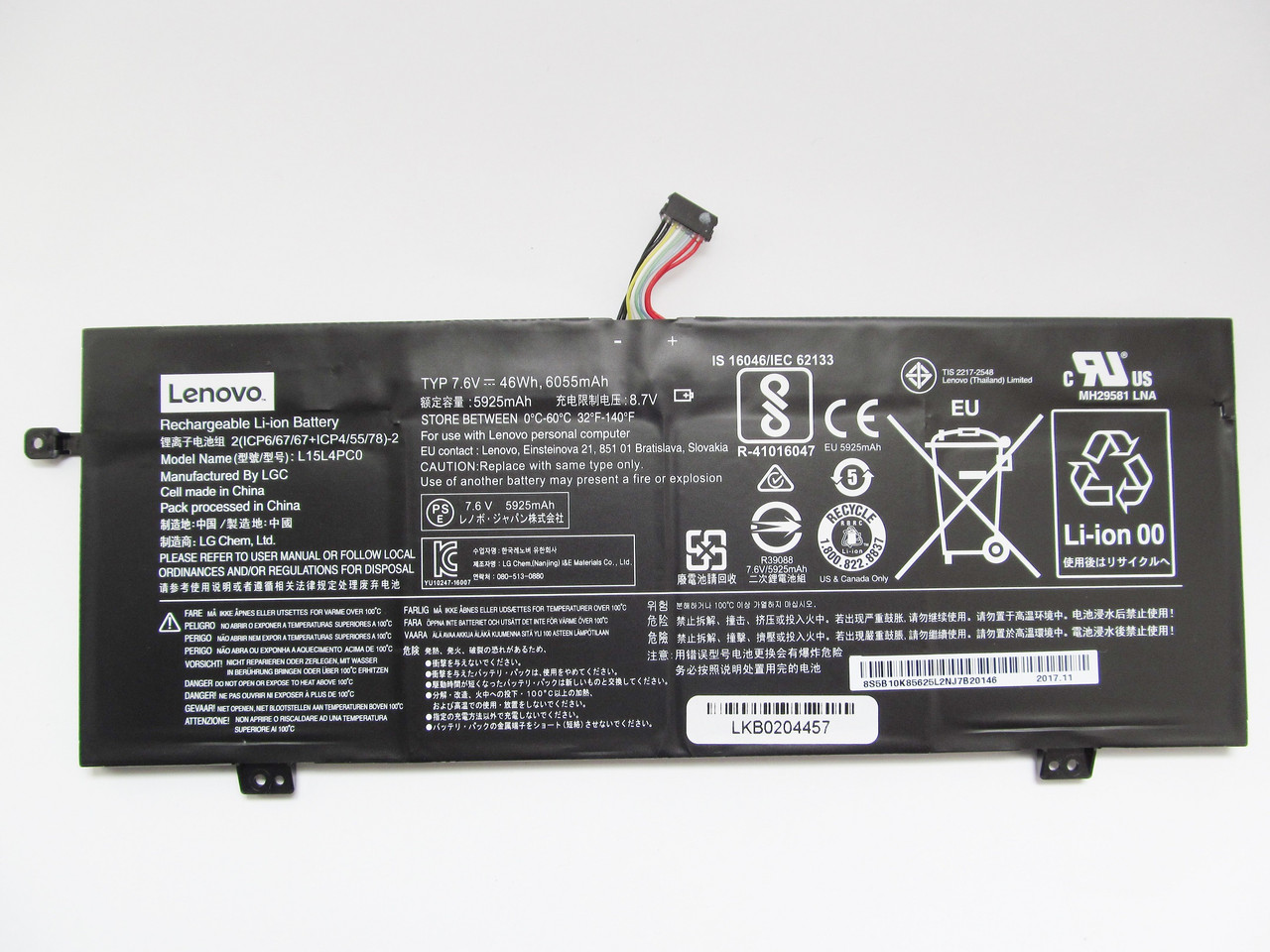 Батарея для ноутбука Lenovo IdeaPad 710S-13 L15M4PC0, 6055mAh (46Wh), 4cell, 7.6V, Li-ion, чорна