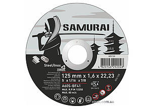 Диск відрізний по металу/нержав. сталі SAMURAI ТМ VIROK : Ø= 125х22.23 мм, t= 1.6 мм (25шт/уп)