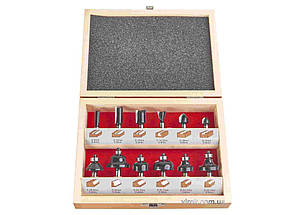 Набір фрез AEG зі шпінделем Ø= 8 мм, в деревяному футлярі, 12 шт